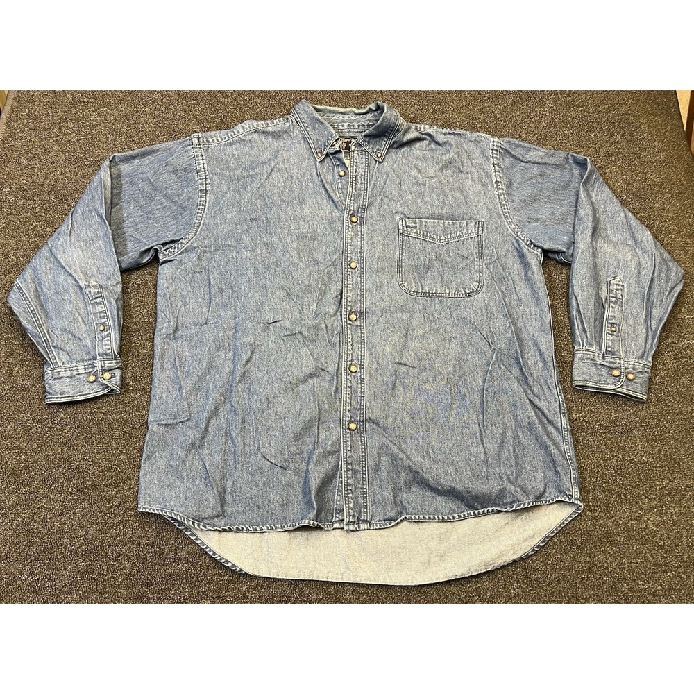 Vintage Ruff Hewn Button Down Shirt Mens Extra Large Blue Denim Western Workwear